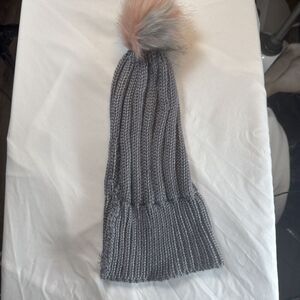 BCBGENERATION Grey Faux Fur  Grey And Pink Pom Pom Beanie Hat Preowned